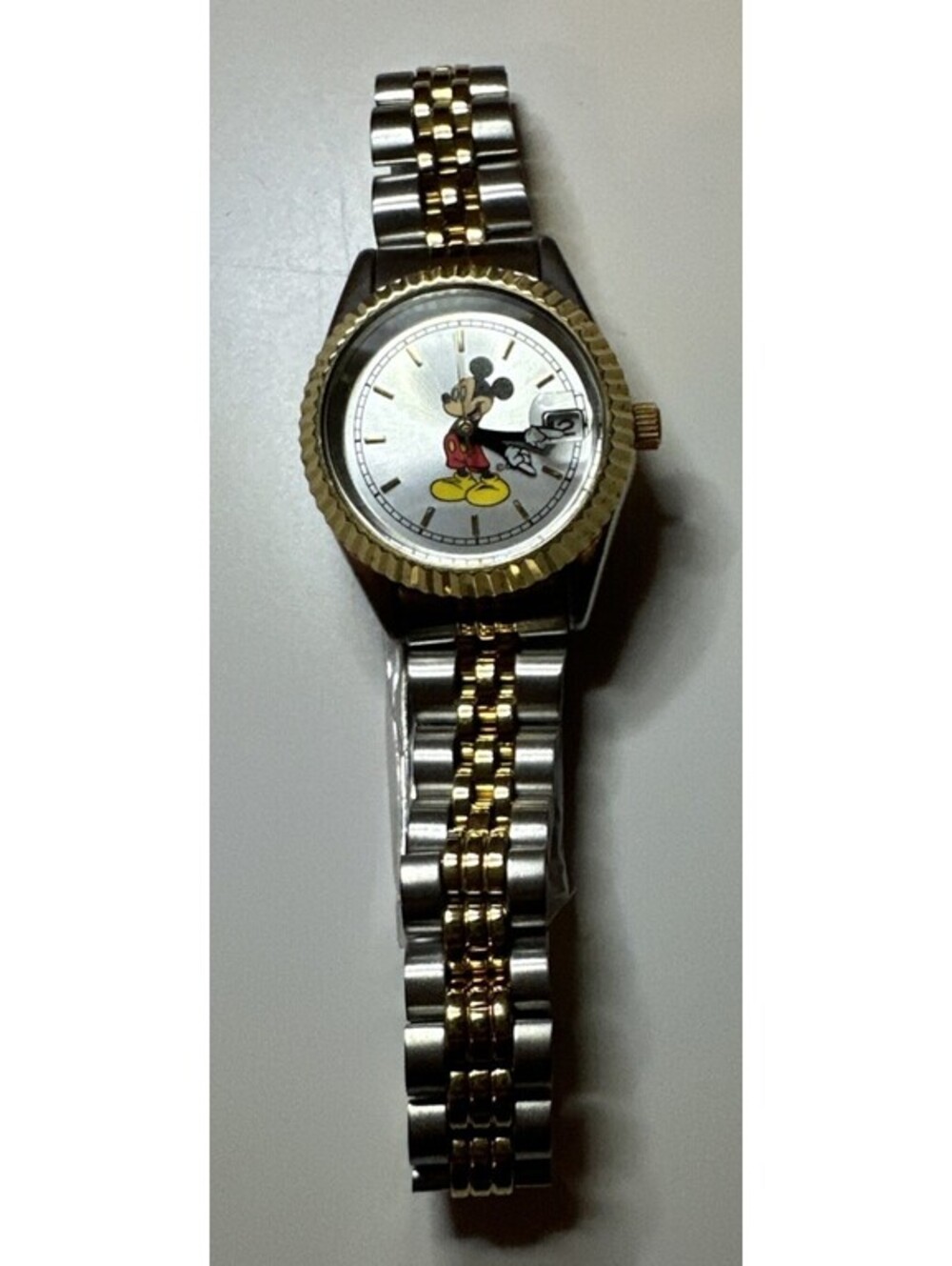 Mickey Mouse Vtg Watch Date &Time Two Tone Needs New Battery